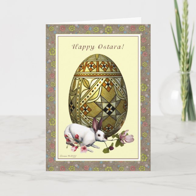 Cartão Happy Ostara - Vernal Equinox - Egg Hare Flowers (Frente)