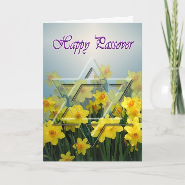 Cartão Happy Passover card with Star of David, daffodils (Frente)