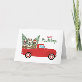 Cartão Happy Pawlidays French Bulldogs Red Pickup Truck