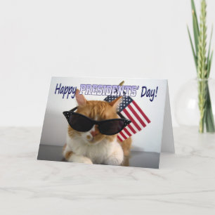 Cartão Happy Presidents' Day Cool Cat with American Flag