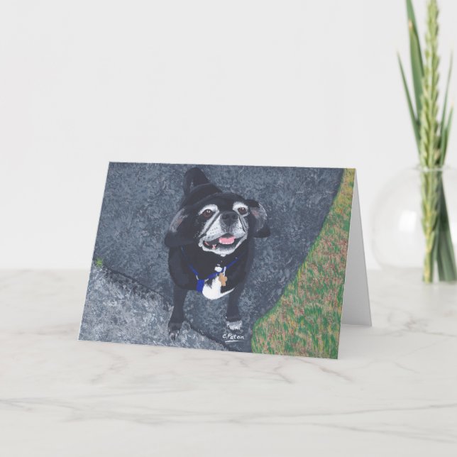 Cartão Happy Pug Dog Painting Greeting Cards (Frente)