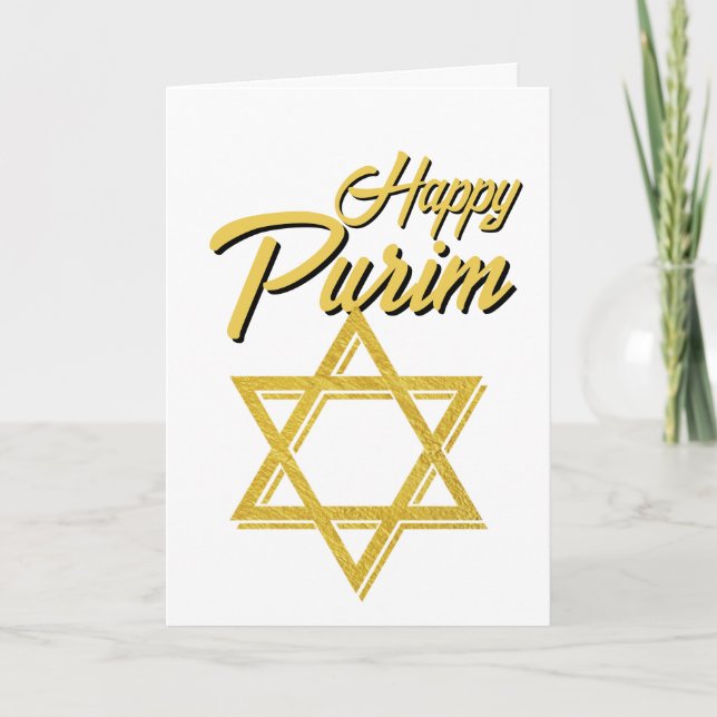 Cartão Happy Purim Greeting Card - Golden Star of David (Frente)