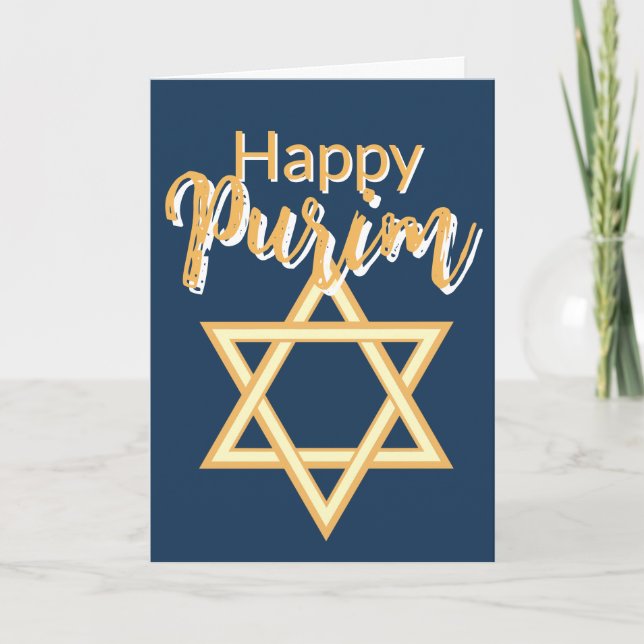 Cartão Happy Purim Greeting Card - Star of David Blue  (Frente)