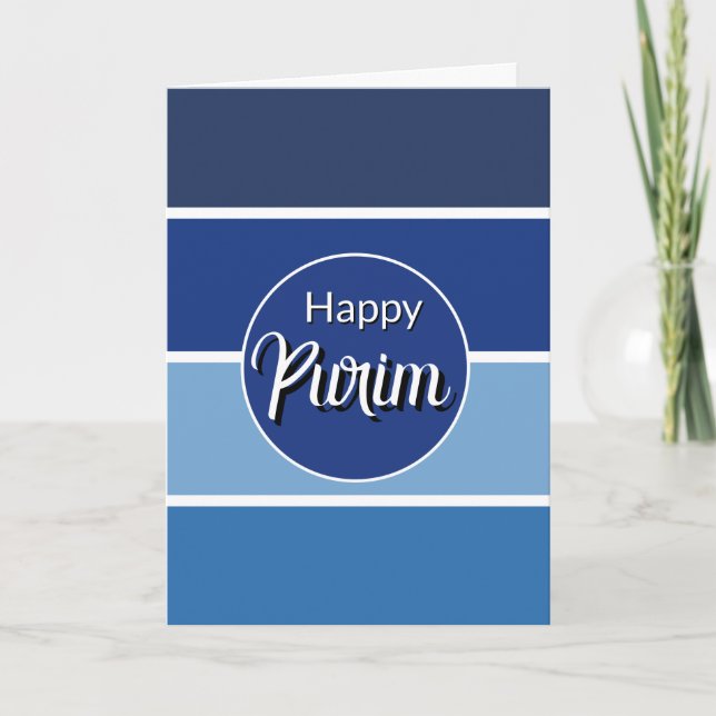 Cartão Happy Purim Greeting Card - White Blue Lines  (Frente)