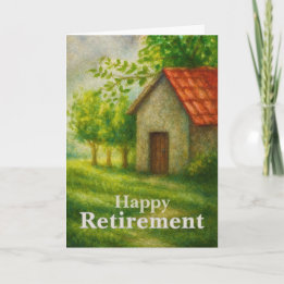 Cartão Happy Retirement Card | Peaceful Cottage Landscape
