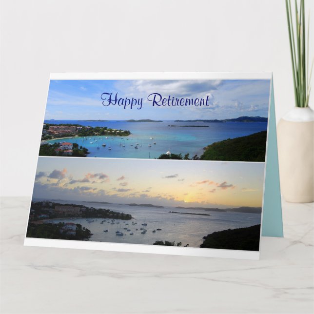 Cartão Happy Retirement, Cruz Bay Collage, St. John (Frente)