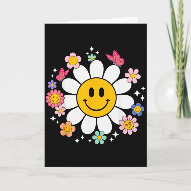 Cartão Happy Retro Daisy Smile Face Preppy Aesthetic Men  (Frente)