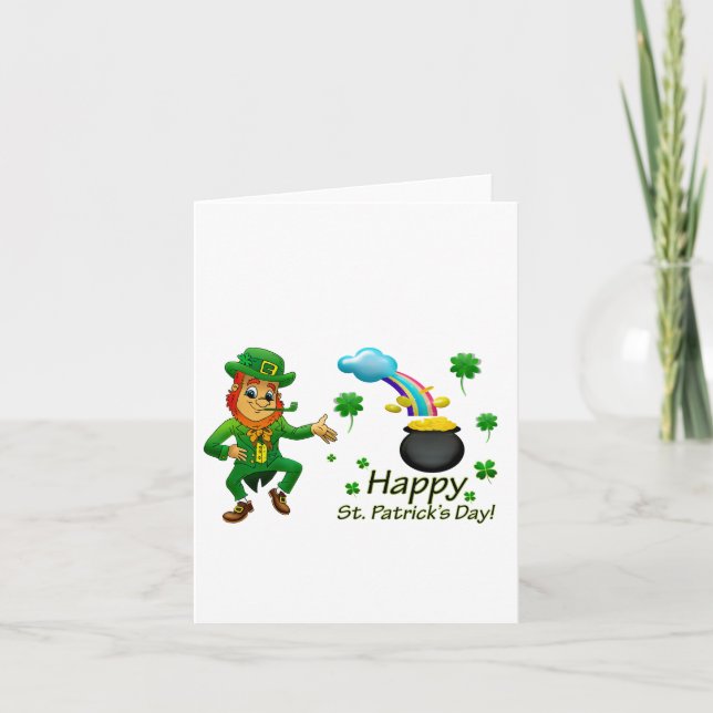 Cartão Happy Saint Patrick's Day Leprechaun Rainbow  (Frente)