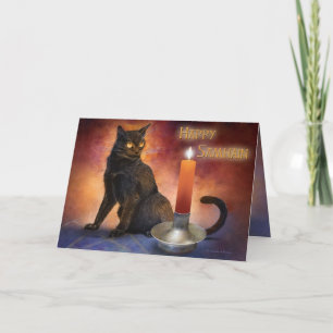 Cartão Happy Samhain Kitten and Candle.