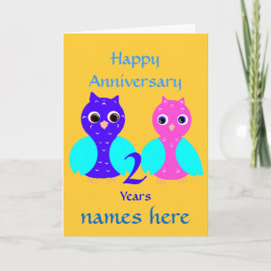 Cartão Happy Second Anniversary Cute Owl Couple Customize