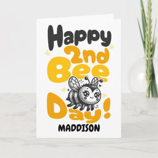 Cartão Happy Second Bee Day Birthday Honey Bee