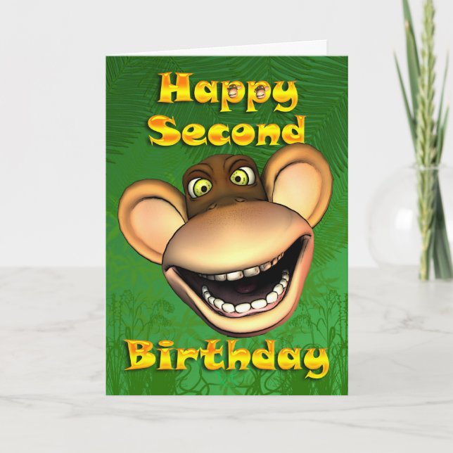 Cartão Happy Second Birthday card, with a happy monkey (Frente)