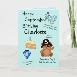 Cartão Happy September Birthday Folded Greeting Card