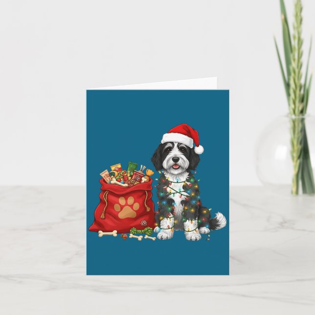 Cartão Happy Sheepadoodle Christmas Lights Dog Mom Sheepa (Frente)