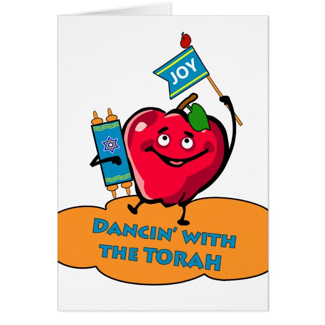 Cartão Happy Simchat Torah, Dancing with the Torah, Apple (Frente)