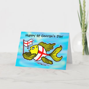 Cartão Happy St Georges Day fun cartoon english flag fish