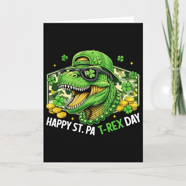 Cartão Happy St Pat-rex Day Dinosaur Camo St Patricks Day (Frente)