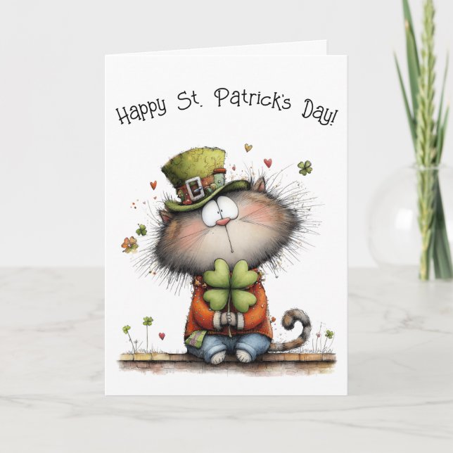 Cartão Happy St. Patrick’s Day Cat - Kitty Greetings (Frente)