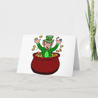 Cartão Happy St Patricks Day Leprechaun Pot Of Gold Coins