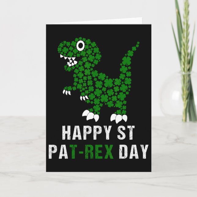 Cartão Happy St Patricks Day Patrex T-rex Dinosaur Funny  (Frente)