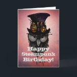 Cartão Happy Steampunk Birthday! - Funny Grumpy Owl<br><div class="desc">Happy Birthday Steampunk Owl! Funny grumpy father owl art for your father or grandfather by Paul Stickland for StrangeStore. Funny and friendly characters for you.</div>
