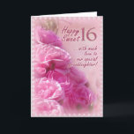 Cartão Happy Sweet 16 Birthday Card<br><div class="desc">A Digitalbcon Images Design featuring a pink rose and lace color theme with custom images, shapes, patterns, brushes, fonts and styles in this one-of-a-kind Birthday Card. This card is designed especially for a grandparent to give to their grand daughter. It can be customized (upon request) for other ages and from...</div>