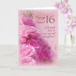 Cartão Happy Sweet 16 Birthday Card<br><div class="desc">A Digitalbcon Images Design featuring a pink rose and lace color theme with custom images, shapes, patterns, brushes, fonts and styles in this one-of-a-kind Birthday Card. This card is designed especially for a grandparent to give to their grand daughter. It can be customized (upon request) for other ages and from...</div>