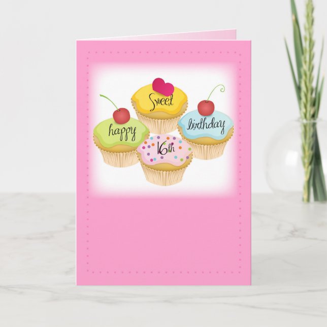 Cartão Happy Sweet 16th Birthday, Pink Card for Girl (Frente)