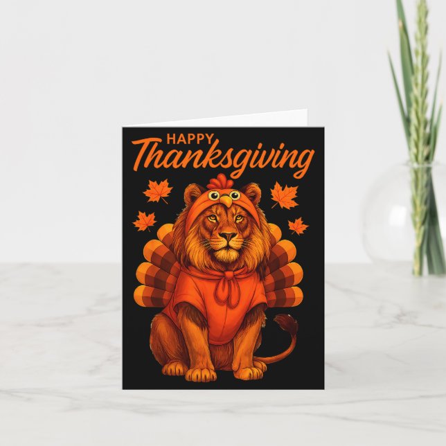 Cartão Happy Thanksgiving Lion Women Boys Girls Kids Outf (Frente)
