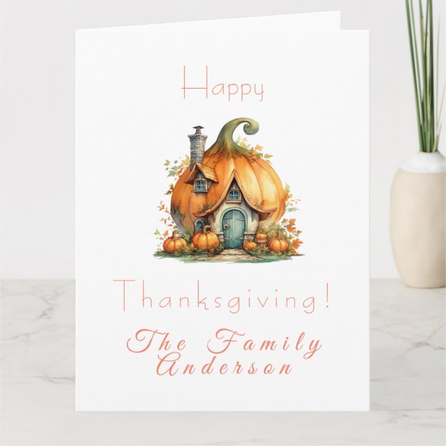 Cartão Happy thanksgiving lpumpkin house white (Frente)