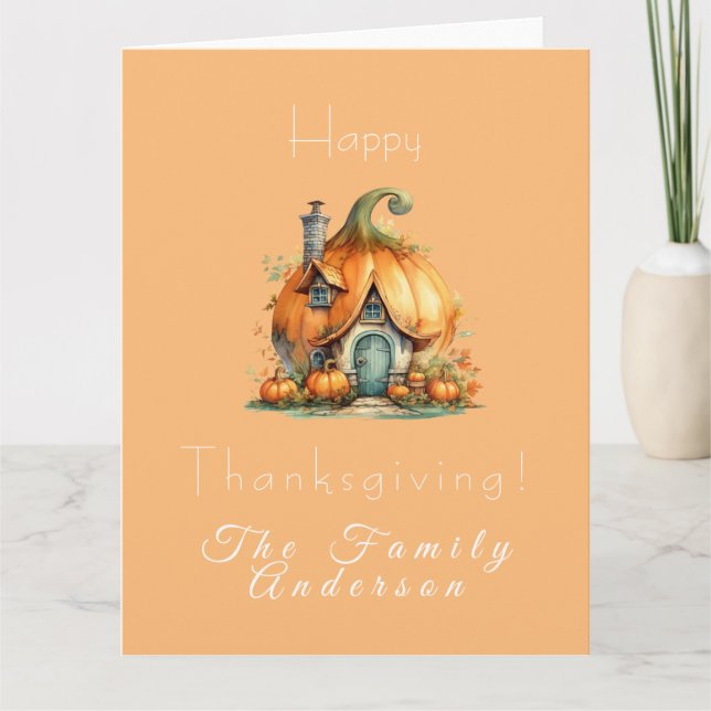 Cartão Happy thanksgiving pumpkin house yellow (Frente)