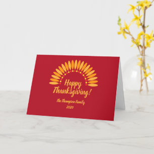 Cartão Happy Thanksgiving Yellows Red Add Name & Year