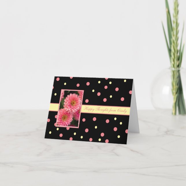 Cartão Happy Thoughts Pink Flowers Personalized Card (Frente)