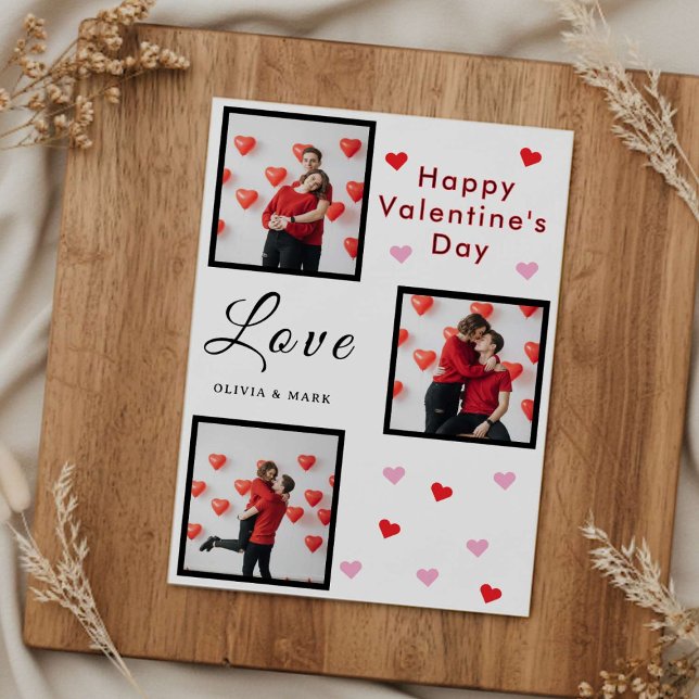 Cartão Happy Valentine’s Day Card Custom Photo Collage (Criador carregado)