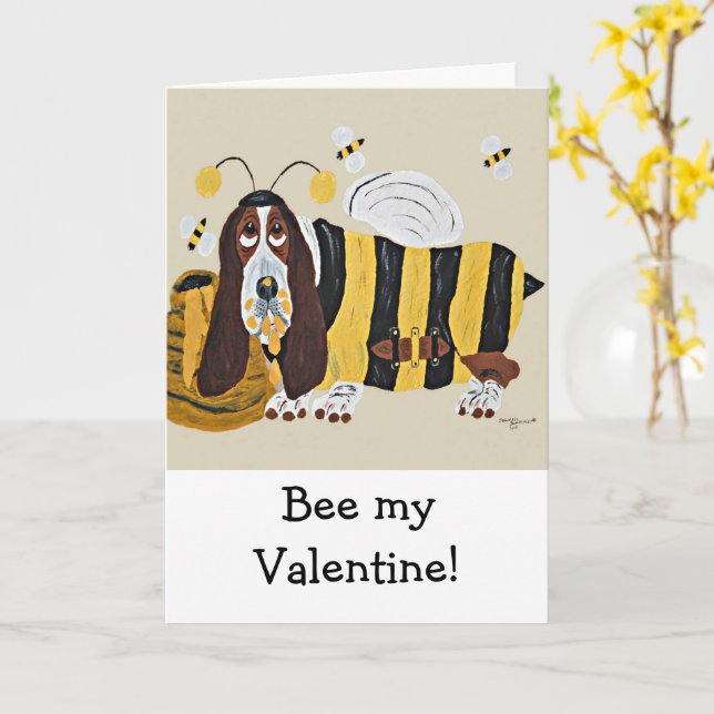 Cartão Happy Valentine's Day Basset Folded Greeting Card (Flor Amarela)