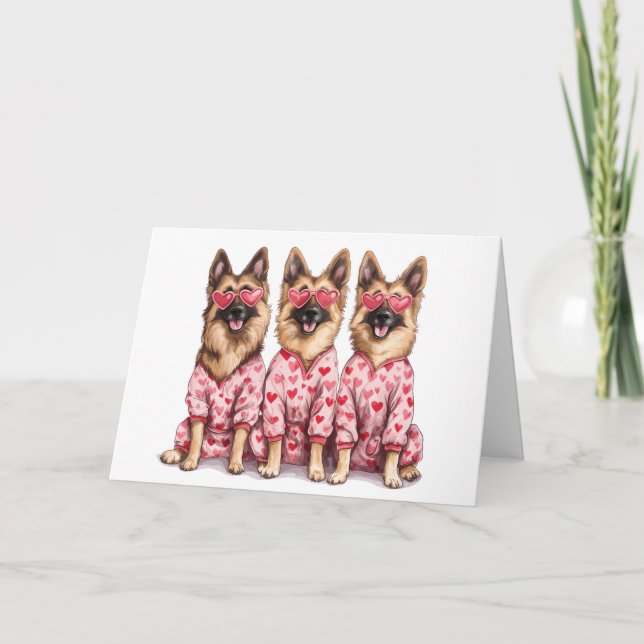 Cartão Happy Valentines Day German Shepherd Dogs (Frente)