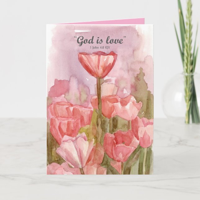 Cartão Happy Valentine's Day God is Love Scripture Tulips (Frente)