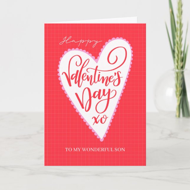 Cartão Happy Valentine's Day to my Son with a Big Heart  (Frente)