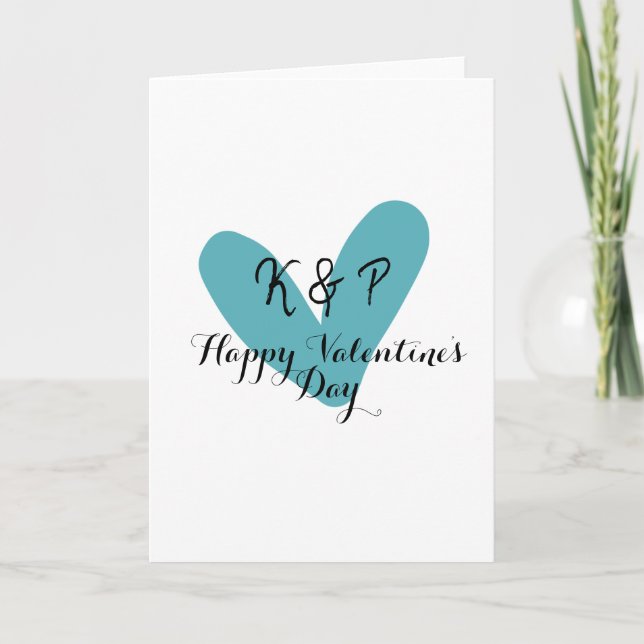 Cartão Happy Valentine's day turquoise heart name letter  (Frente)