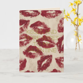 Cartão Happy Valentines Red Lipstic Kisses Romantic Love