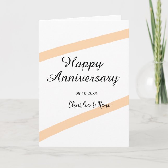 Cartão Happy wedding anniversary orange pastel lines name (Frente)