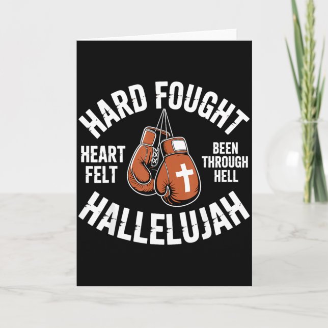 Cartão Hard Fought Hallelujah Boxing Gloves Christian Box (Frente)