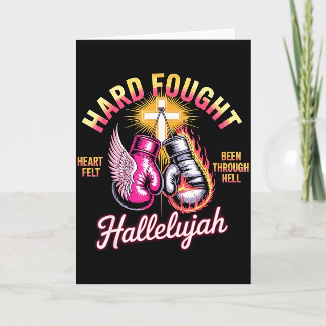 Cartão Hard Fought Hallelujah Boxing Gloves Faith  (Frente)
