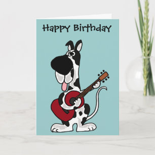 Cartão Harlequin engraçado great dane que joga a guitarr