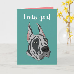 Cartão Harlequin Grey Great Dane Sentindo Sua Falta