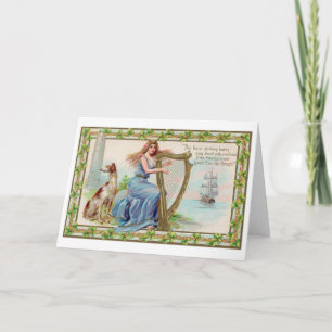 Cartão Harp and Dog, Shamrock, Rua. Dia de Patrick, Vinta