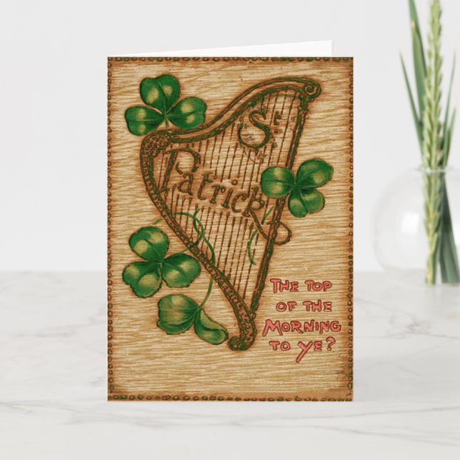 Cartão Harp de Erin Shamrock no topo da manhã (Frente)