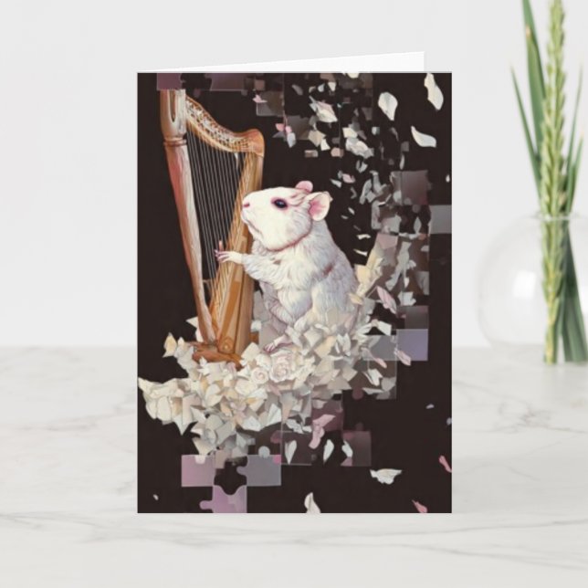 Cartão Harpist Rat Greeting Card – Minimal Elegance (Frente)