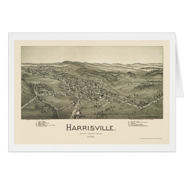 Cartão Harrisville, mapa panorâmico de WV - 1899 (Frente Horizontal)