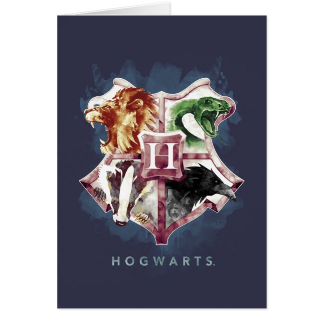 Cartão Harry Potter | Brasão de HOGWARTS™ Aquarela (Frente)